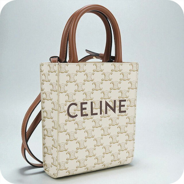【中古】 セリーヌ ハンドバッグ レディース ブランド CELINE トリオンフキャンバス ミニ バーティカル カバ 2WAY レザー 19437 2BZK ホワイト バッグ 軽量 小さめ 手提げ 高級 おしゃれ プレゼント 女性 実用的 かわいい