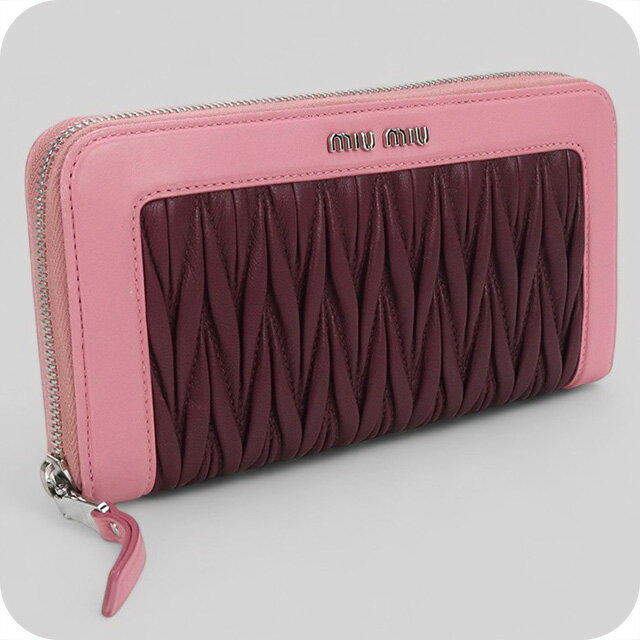 ＼6/15限定★全品10倍+最大100%還元／【中古】 ミュウミュウ 長財布ラウンドファスナー レディース ブランド MIUMIU マテラッセ ジップアラウンド レザー ピンク 財布