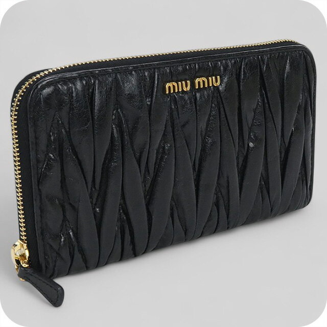 【中古】 ミュウミュウ 長財布ラウンドファスナー レディース ブランド MIUMIU マテラッセ ジップアラウンド レザー ブラック 財布