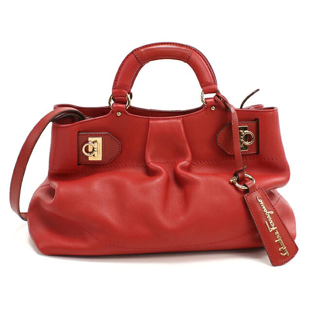 ＼2000円OFF+さらに15倍★3/10限定／【中古】 フェラガモ トートバッグ レディース ブランド FERRAGAMO ガンチーニ 2WAYトートバッグ 21 D313 レッド バッグ 軽量 手提げ 高級 おしゃれ プレゼント 女性 実用的 かわいい