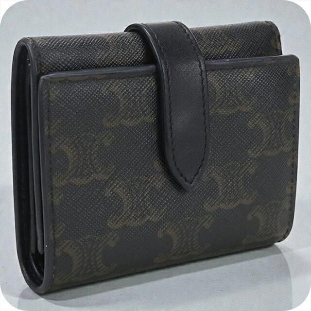 乐天商城 - 【中古】 セリーヌ 三つ折り財布 コンパクト メンズ ブランド CELINE トリオンフキャンバス ブラック ウォレット 高級 おしゃれ プレゼント 実用的