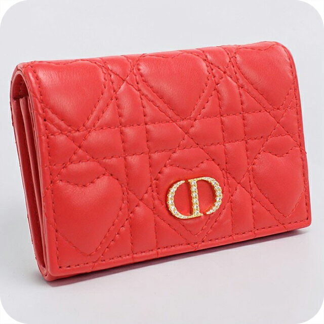 乐天商城 - 【中古】 ディオール 二つ折り財布 コンパクト レディース ブランド Dior カロ グリシンウォレット レッド ウォレット 高級 おしゃれ プレゼント 実用的