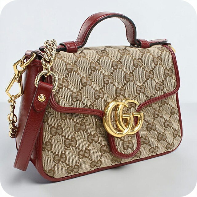 乐天商城 - 【中古】 グッチ ハンドバッグ レディース ブランド GUCCI GGマーモント ミニ トップハンドルバッグ レザー 583571 ベージュ 軽量 小さめ 手提げ 高級 おしゃれ プレゼント 女性 実用的 かわいい