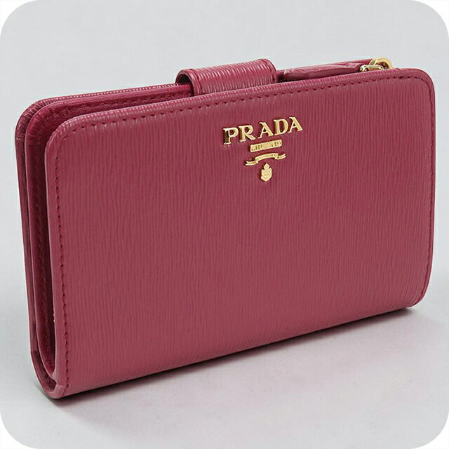 【中古】 プラダ 二つ折り財布 二折財布 レディース ブランド PRADA ヴィッテロムーブ ピンク