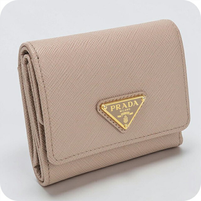 乐天商城 - 【中古】 プラダ 三つ折り財布 コンパクト 三折財布 レディース ブランド PRADA サフィアーノトライアングル レザー 1MH043 ベージュ ウォレット 高級 おしゃれ プレゼント 実用的