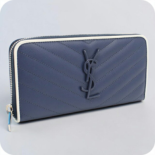 乐天商城 - 【中古】 サンローラン 長財布ラウンドファスナー レディース ブランド SAINT LAURENT モノグラム・サンローラン フルジップウォレット 358094 ネイビー