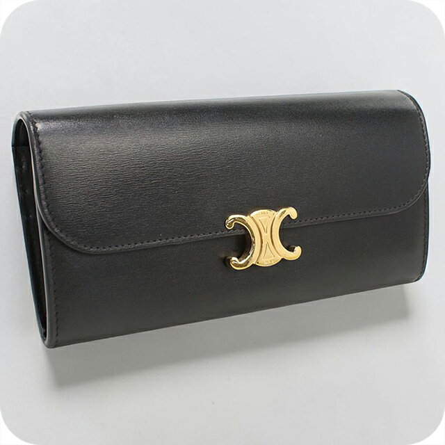 CELINE - 【中古】 セリーヌ 長財布ニ折小銭入付き レディース ブランド CELINE トリオンフ 長財布二つ折り レザー ブラック