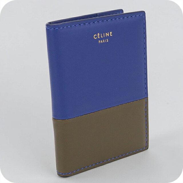 乐天商城 - 【中古】 セリーヌ カードケース コンパクト レディース ブランド CELINE バイカラー レザー ブルー 定期入れ 高級 おしゃれ プレゼント 実用的