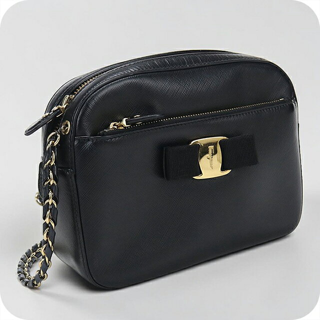 乐天商城 - 【中古】 フェラガモ ショルダーバッグ レディース ブランド FERRAGAMO ヴァラリボン チェーン 21 F568 ブラック 斜めがけ 高級 おしゃれ プレゼント 女性 実用的 かわいい