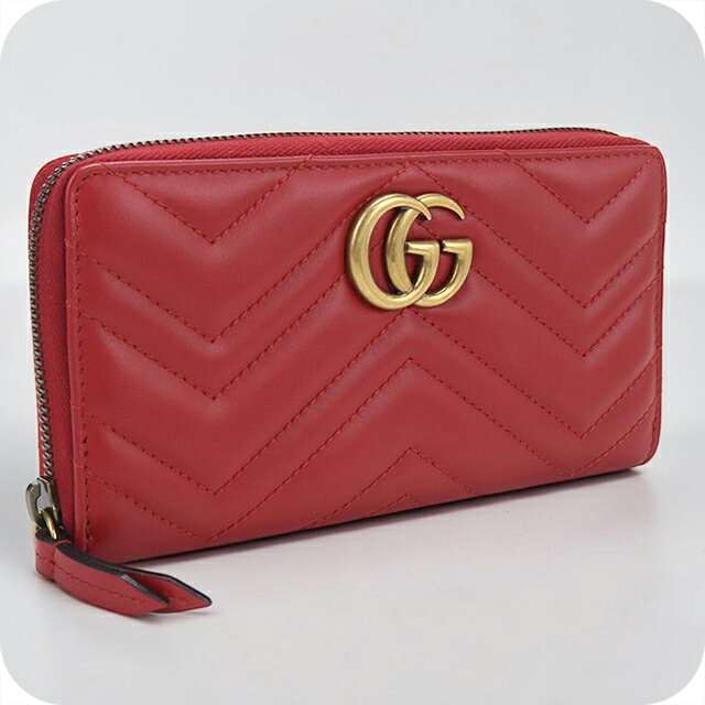 乐天商城 - 【中古】 グッチ 長財布ラウンドファスナー レディース ブランド GUCCI GGマーモント ジップアラウンドウォレット 443123 レッド