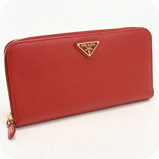 ＼6/15限定★全品10倍+最大100%還元／【中古】 プラダ 長財布ラウンドファスナー レディース ブランド PRADA サフィアーノトライアングル ジップアラウンド長財布 レザー 1ML506 レッド