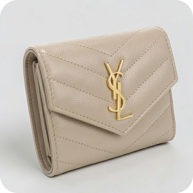 【中古】 サンローラン 三つ折り財布 コンパクト 三折財布 レディース ブランド SAINT LAURENT カサンドラ マルチフォールドウォレット レザー 692061 ベージュ 高級 おしゃれ プレゼント 実用的