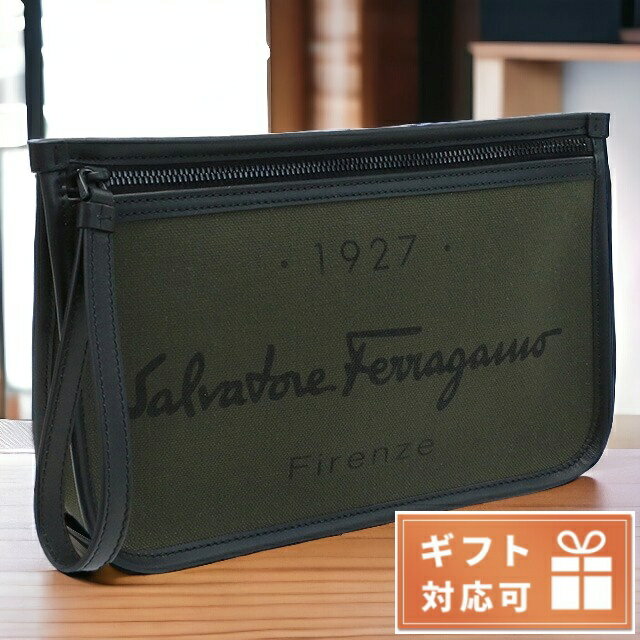 楽天腕時計のななぷれフェラガモ クラッチバッグ メンズ FERRAGAMO ポリアミド コットン ポリウレタン レザー イタリア 24-0971 グリーン系 バッグ ビジネス 軽量 小さめ ミニバッグ ブランド 高級 おしゃれ プレゼント 男性 実用的 かっこいい