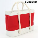 ＼先着2100円OFFクーポンにさらに最大+9倍／【中古】 バーバリー トートバッグ レディース ブランド BURBERRY マリントートバッグ ジャガード レッド