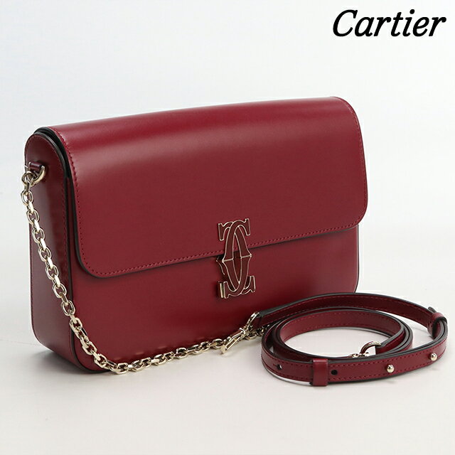 ＼16日2時まで★先着2100円OFFクーポン／【中古】 カルティエ ショルダー レディース ブランド CARTIER ドゥーブル C ドゥ カルティエ チェーンバッグ スモール レザー L1002310 レッド