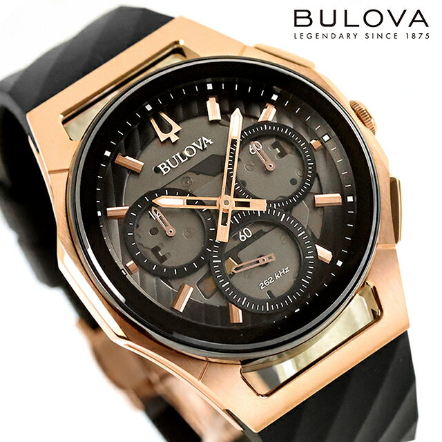 【ショッパー付】 ブローバ カーブ ハイプレシジョンクォーツ 腕時計 ブランド メンズ クロノグラフ オープンハート BULOVA 98A185 アナログ ブラック 黒 おしゃれ 防水 プレゼント 男性 実用的