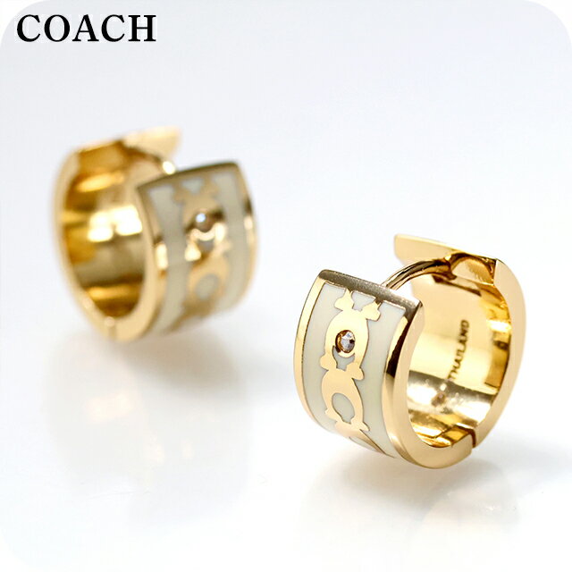 樂天商城 - コーチ ピアス レディース ブランド COACH ロゴ フープ 両耳用 408098GLD100 ホワイト ゴールド アクセサリー