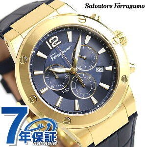 フェラガモ エフエイティ 44mm クロノグラフ メンズ 腕時計 SFEX00319 Salvatore Ferragamo ネイビー 革ベルト 時計【あす楽対応】