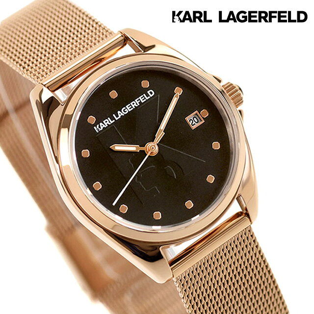 カール・ラガーフェルド ラウンド エッセンシャル クォーツ 電池式 腕時計 ブランド レディース KARL LAGERFELD R0553107502 アナログ ブラック ピンクゴールド 黒 おしゃれ 防水 かわいい プレゼント 女性 実用的
