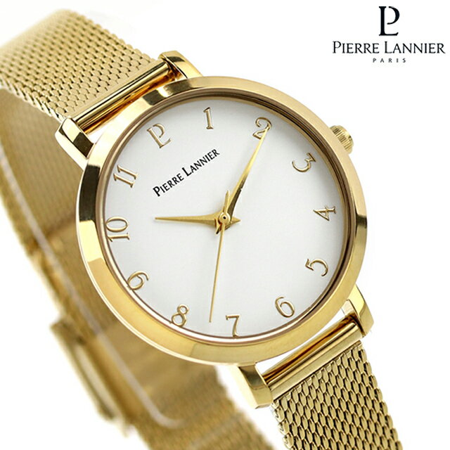 乐天商城 - ＼全品10%OFF★2日10時まで／ ピエールラニエ シュケット クオーツ 腕時計 レディース Pierre Lannier P422D502M アナログ ホワイト ゴールド 白 フランス製 ブランド おしゃれ 防水 かわいい プレゼント 女性 実用的