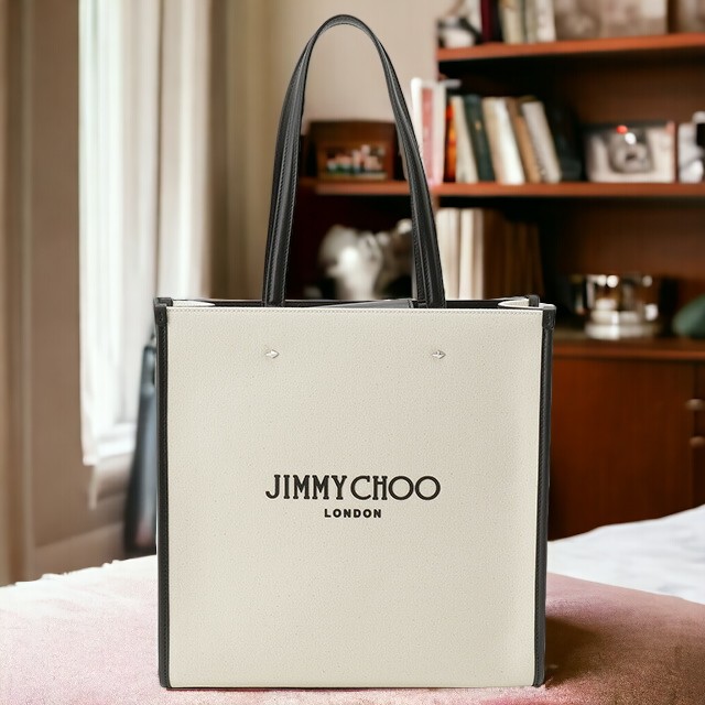 ジミーチュウ JIMMY CHOO N S TOTE M CZM NATURAL BLACK SILVER キャンバス ミディアム N S トートバッグ ナチュラル ブラック レディース NS TOTE BAG M 軽量 手提げ ブランド 高級 おしゃれ プレゼント 女性 実用的 かわいいのサムネイル