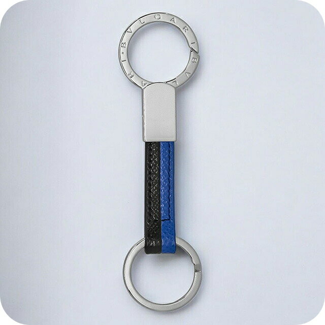 ＼年内最後の超ポイントUP★全品10倍／ ブルガリ キーホルダー キーリング メンズ BVLGARI レザー 288596 BLK ブラック ブルー バッグチャーム ブランド 高級 おしゃれ プレゼント 実用的