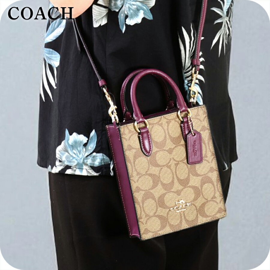 乐天商城 - コーチ ハンドバッグ 2way ショルダーバッグ 斜めがけ レディース アウトレット ブランド COACH シグネチャー CJ494 IMRSF カーキベージュ/ディープベリーパープル 軽量 小さめ 手提げ 高級 おしゃれ プレゼント 女性 実用的 かわいい