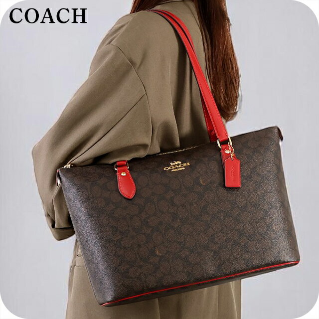 楽天腕時計のななぷれ＼2000円割引クーポン★さらに+9倍／ コーチ トートバッグ レディース ブランド COACH CW381 ブラウン／レッド 軽量 手提げ 高級 おしゃれ プレゼント 女性 実用的 かわいい