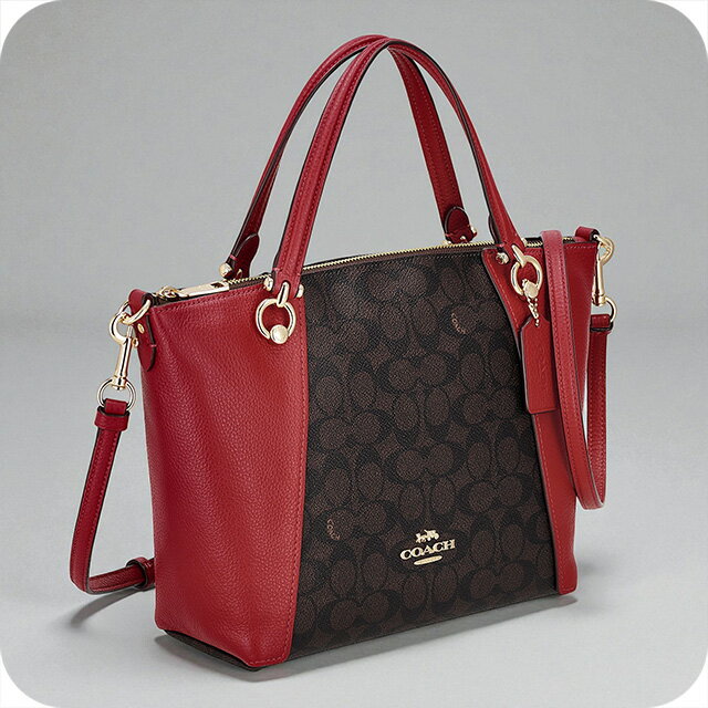 コーチ ハンドバッグ トートバッグ 2way ショルダーバッグ 斜めがけ レディース アウトレット ブランド COACH CCQ24 IMXD0 ダークブラウン/レッド 軽量 小さめ 手提げ 高級 おしゃれ プレゼント 女性 実用的 かわいい