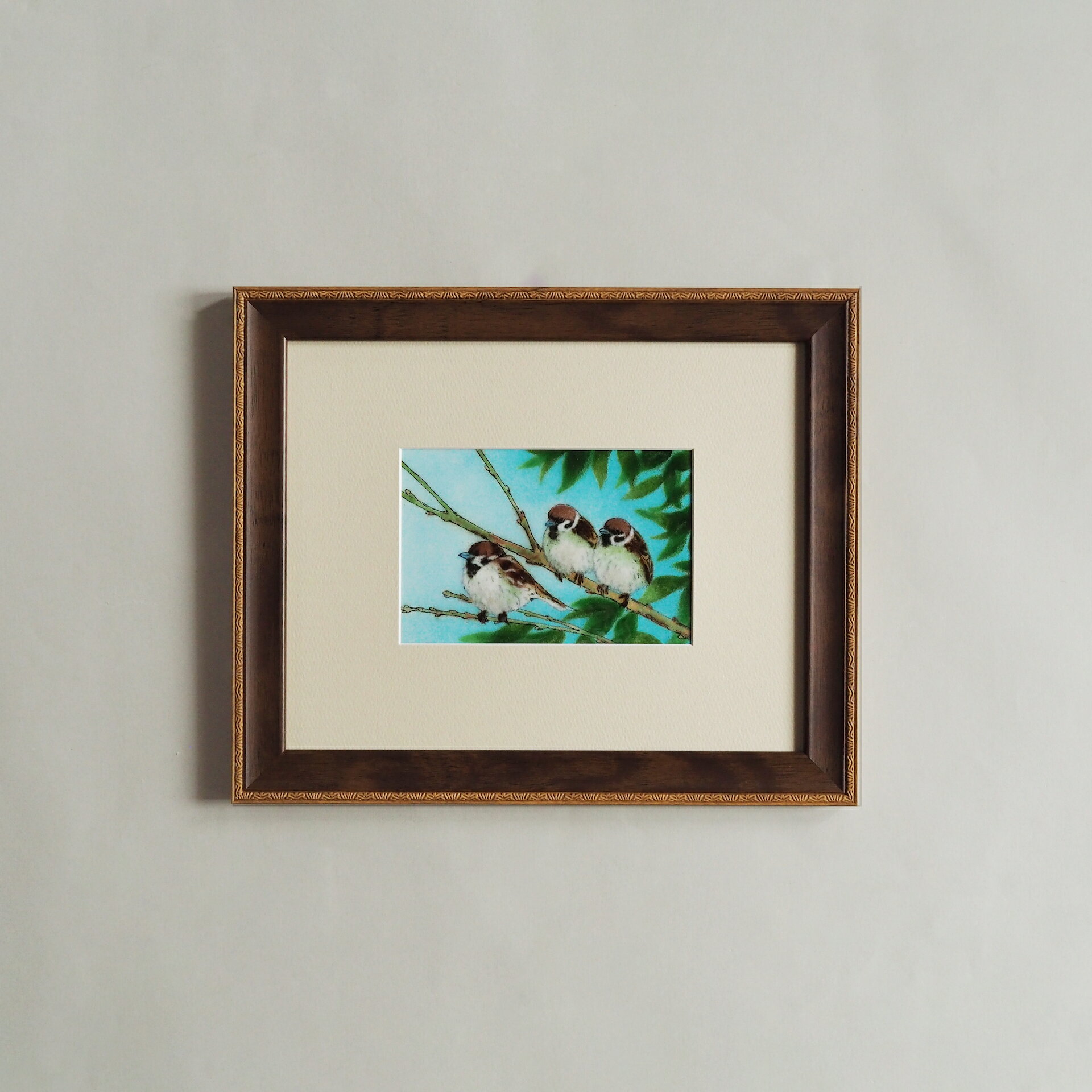 3羽のすずめ　七宝　七宝　七宝焼　七宝焼き　七宝絵画　絵　絵画　額　絵画額入り　額縁付き　アート..