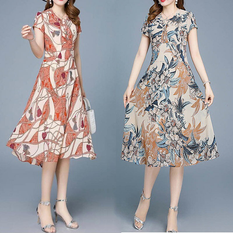 .ロングワンピース レディース きれいめ 半袖 ワンピース カジュアル 大人 上品 夏 春 秋 オフィス 30代 40代 50代 かわいい 膝丈 花柄 大きいサ...