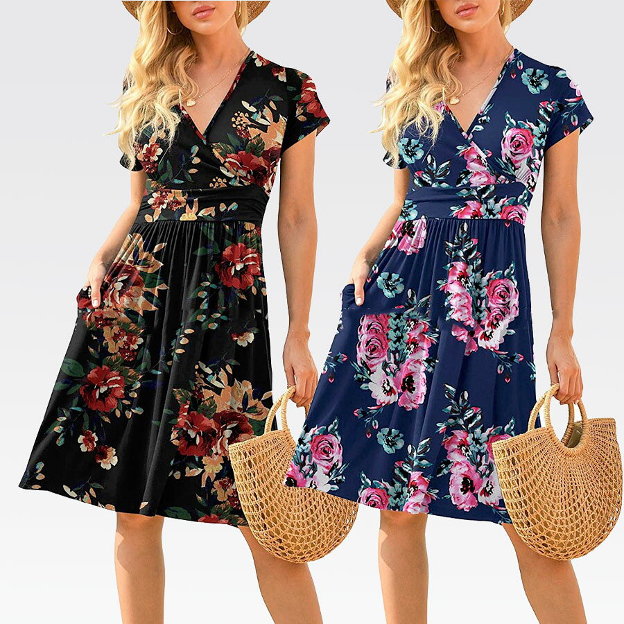 .大きいサイズ レディース ワンピース 春 夏 きれいめ 半袖 カジュアル かわいい 結婚式 二次会 お呼ばれ セレブ 膝丈 大人 上品 大人可愛い ナチュラル...