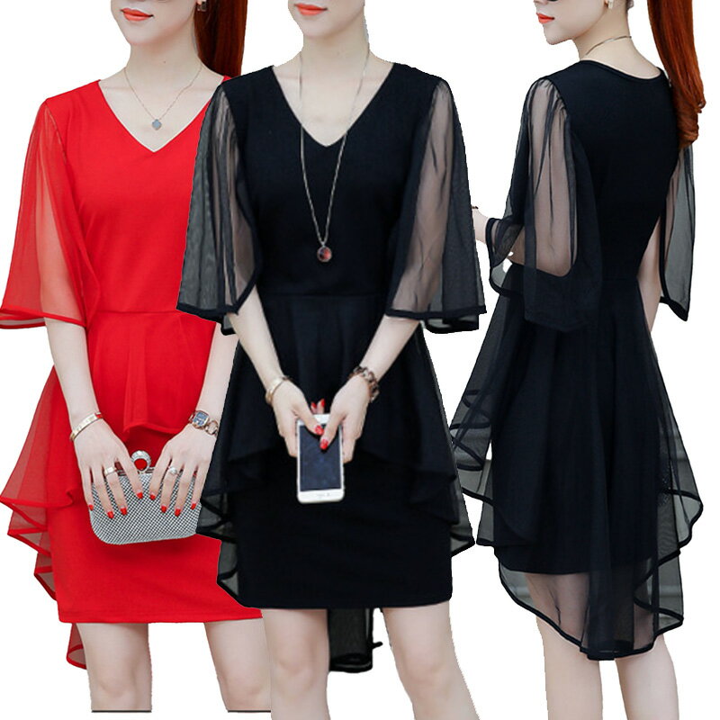 シフォン チュニック ワンピース トップス ミニワンピース セクシー フレア 大人可愛い ミニ カジュアル シースルー レース 袖 春 夏 秋 冬 半袖 ノース...