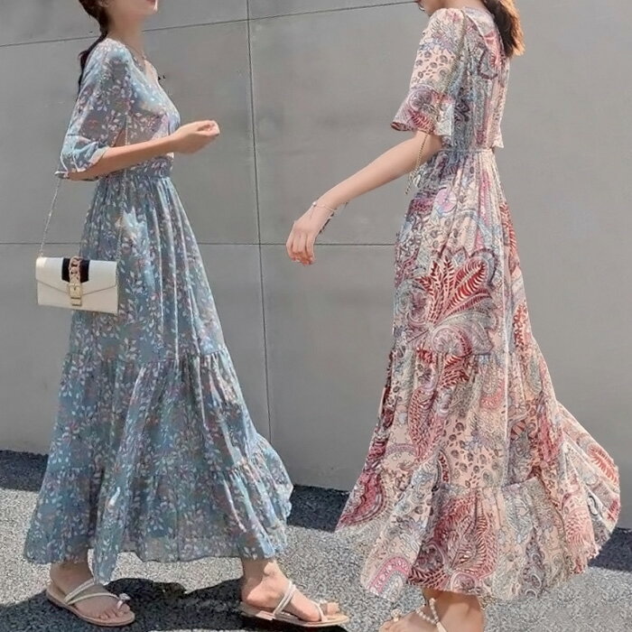 .レディース ワンピース リゾート ロングワンピース きれいめ 上品 春 夏 秋 マキシワンピース マキシワンピ リゾートワンピース サマードレス 30代 40...