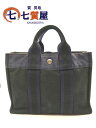 【中古】良品 HERMES エルメス フールトゥ PM ハンドバッグ ネイビー×ブラック 男女兼用