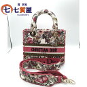 【中古】新品同様 未使用品 Christian Dior クリスチャンディオール レディディオール 蝶 ピンク ホワイト 刺繡 2Way ハンドバ...