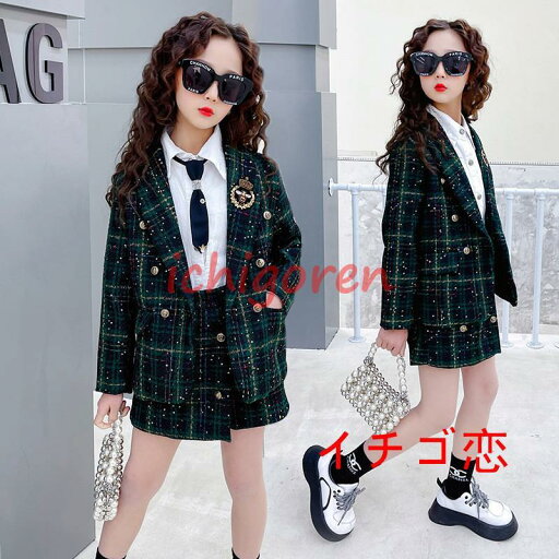 2点セット スーツ 子供服 ジュニア 中学生 小学生 ツイード ジャケット ショートパンツ セットアップ チェック柄 スーツ 可愛い お洒落 キッズ 韓国服 2点セット スーツ 子供服 ジュニア 中学生 小学生 ツイード ジャケット ショートパンツ セットアップ チェック柄 スーツ 可愛い お洒落 キッズ 韓国服