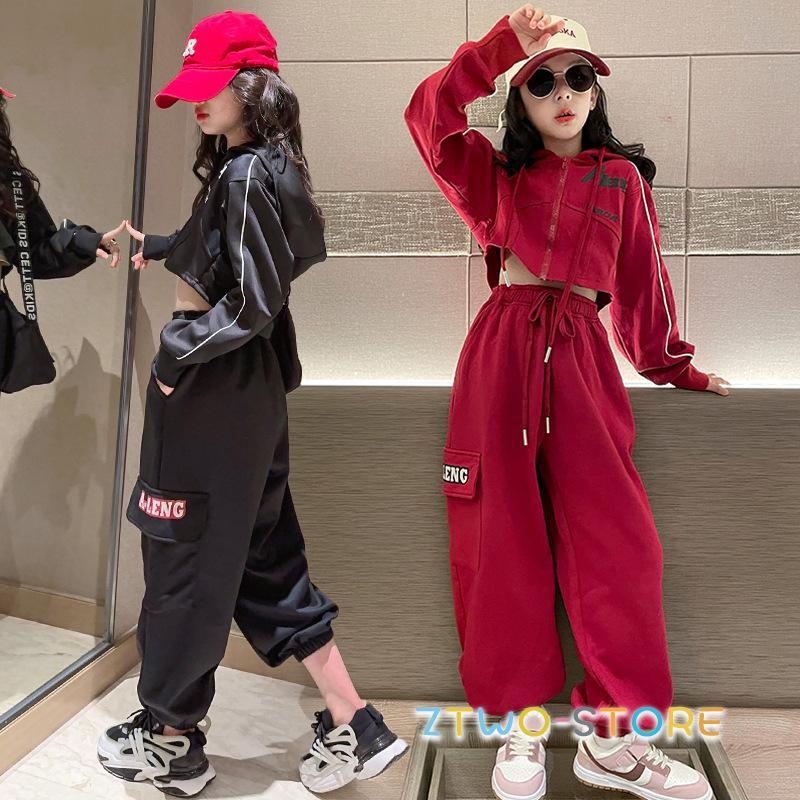 キッズ ダンス衣装 セットアップ ガールズ ヒップホップ 黒 パーカー フード付き タンクトップ 長ズボン 韓国 女の子 男の子 子供 HIPHOP 発表会 文...
