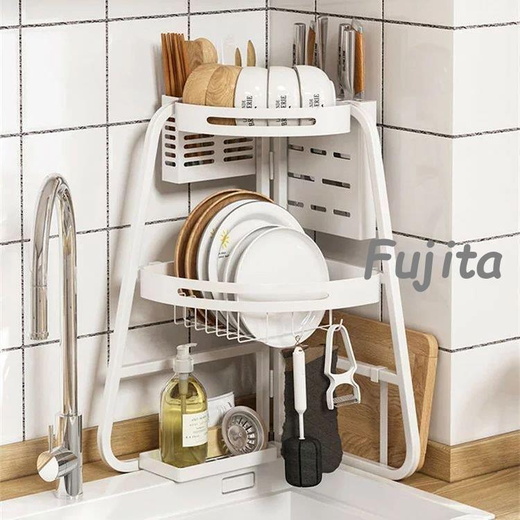 水切りラック シンク上 シンクコーナー 2段 スリム 大容量 収納棚 ステンレス 省スペース おしゃれ ラ..