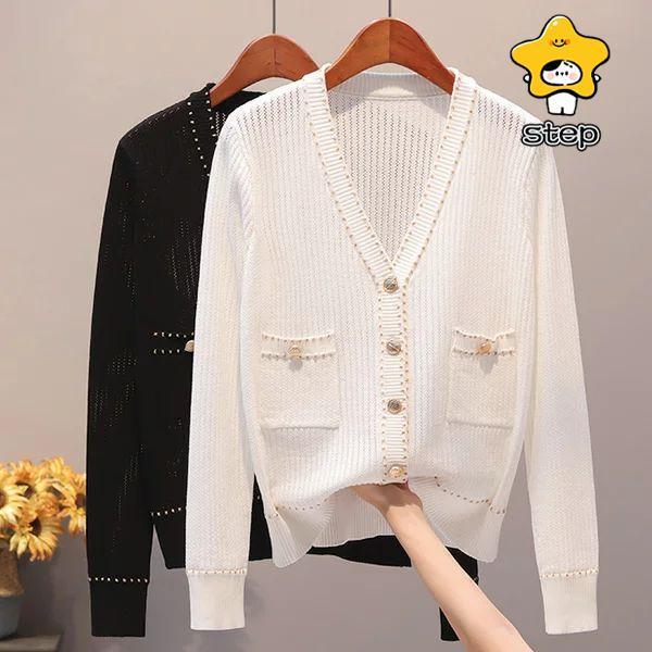 1B23 Vネックニットカーディガン レディース オフィス 薄手 長袖 uvカット アンティーク感の飾りボタン 日焼け止め対策 冷房対策 春夏秋冬 上品 通勤 通学 カ