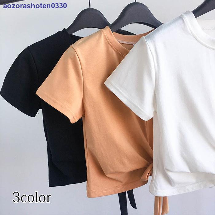 Tシャツ ショート丈 フロントクロス シンプル 無地 半袖 夏Tシャツ レディース トップス