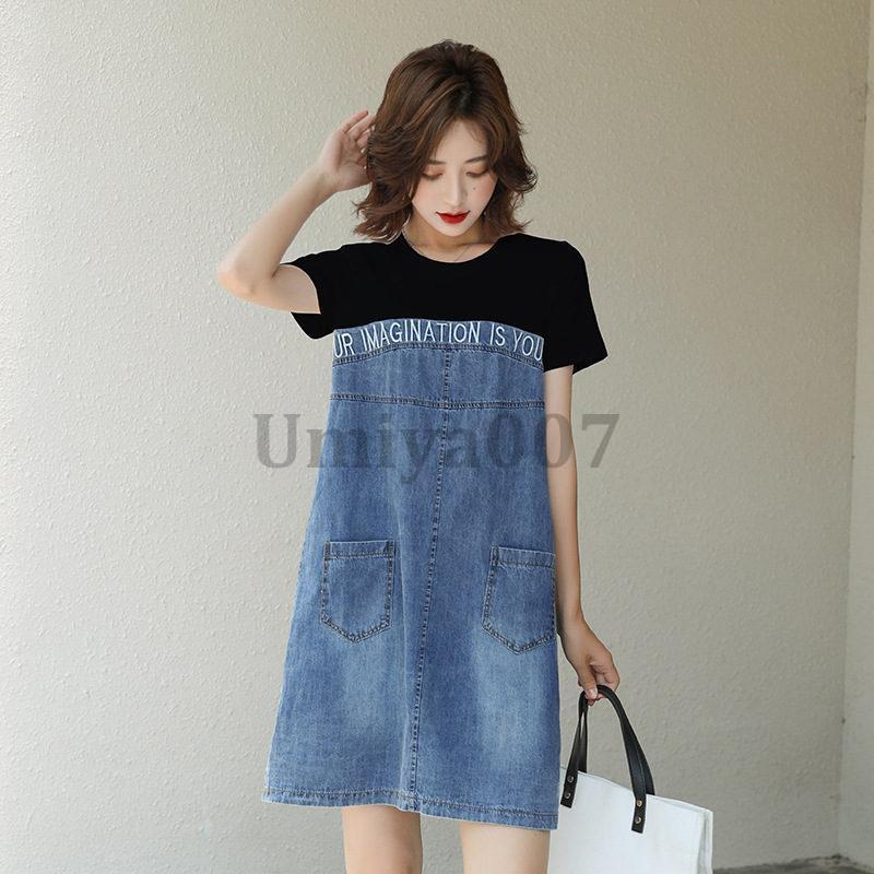 tシャツ ロング丈 半袖 デニム レディース tシャツワンピース ロンt ゆったり カジュアル お出かけ レディースtシャツ おしゃれ 春夏 トップス