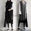 ニットベスト レディース 40代 秋服 ベストワンピース vネック 無地 ロング丈 上品 ノースリープニットベストワンピ セーター風 体型カバー 通勤 着痩せ 2色(4)