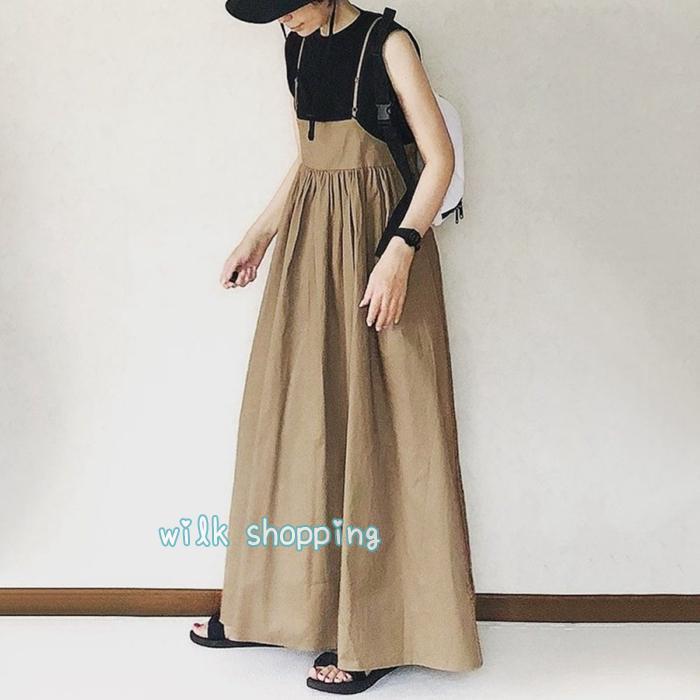 スカート ロングスカート レディース サロペット ロング丈 夏 体型カバー ボトムス 無地 カジュアル
