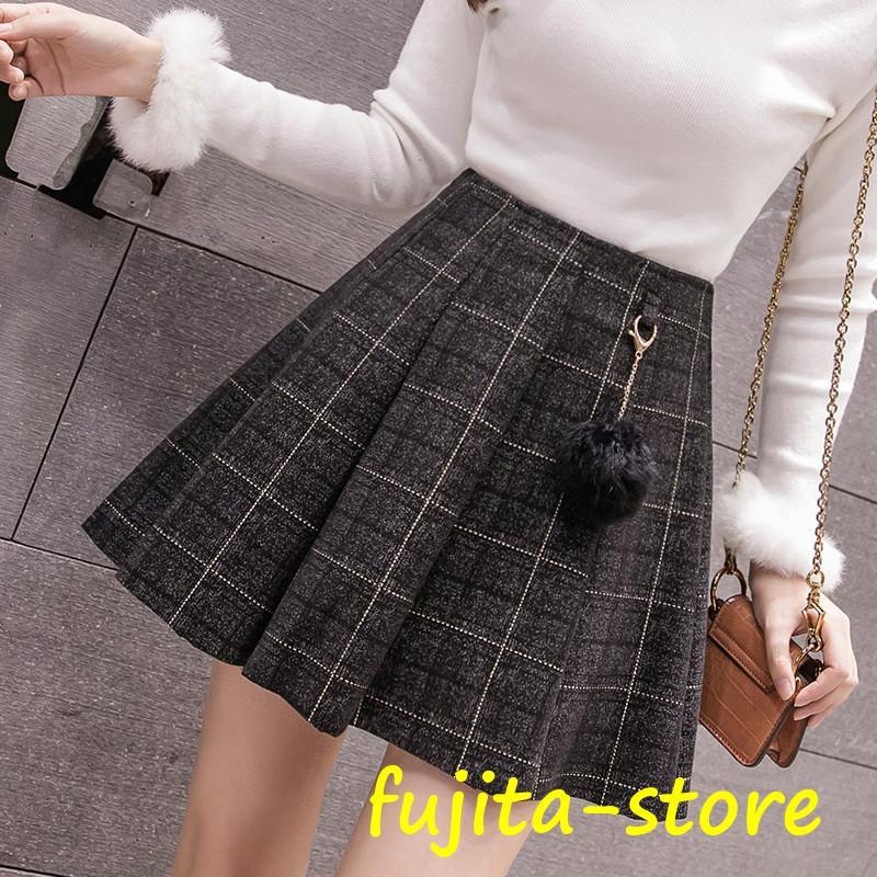 プリーツスカート チェック柄 チェック柄プリーツスカート ウール ミニ丈 春 秋 冬 厚手 ミニスカ レデ..
