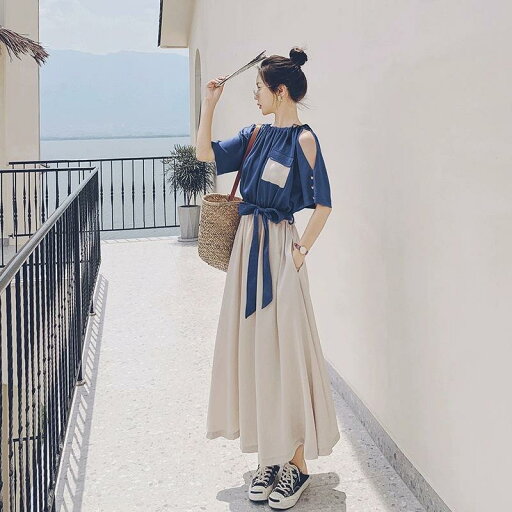 ワンピース レディース 40代 きれいめ 夏 マキシワンピース 半袖 ワンピース リボン 配色 ロング丈 ドレス 韓国風 オシャレ 通勤 大人 上品 着痩せ ワンピース レディース 40代 きれいめ 夏 マキシワンピース 半袖 ワンピース リボン 配色 ロング丈 ドレス 韓国風 オシャレ 通勤 大人 上品 着痩せ
