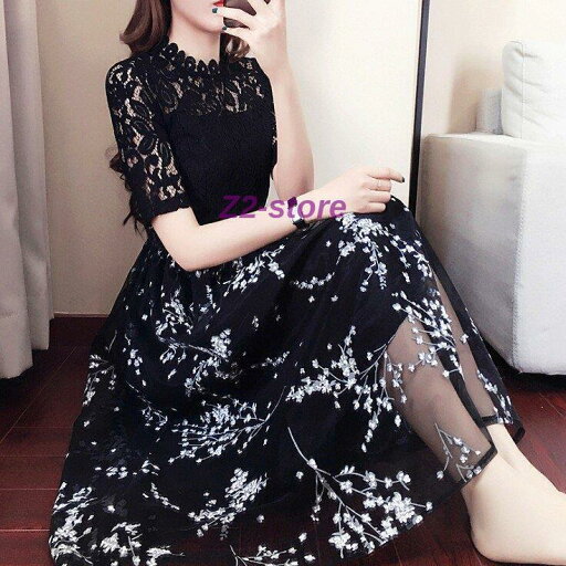 ロングワンピース レデイース オシャレ きれいめ フレアンワンピース aライ 花柄 レース 体型カバー 着痩せ 春 通勤 二次会 大人 30代 40代 ロングワンピース レデイース オシャレ きれいめ フレアンワンピース aライ 花柄 レース 体型カバー 着痩せ 春 通勤 二次会 大人 30代 40代