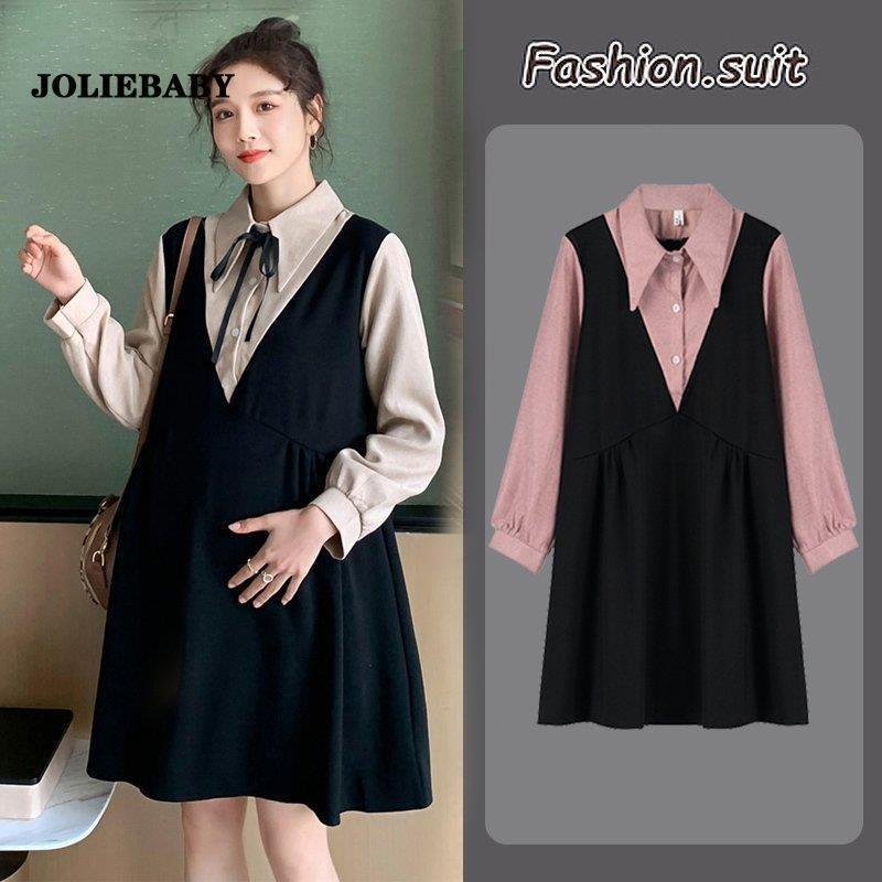 重ね着風 ワンピース マタニティウェア 長袖ワンピース シャツワンピ ゆったり レディース 大きいサイズ マタニティ ママ 体型カバー 着痩せ 通勤 お出かけ
