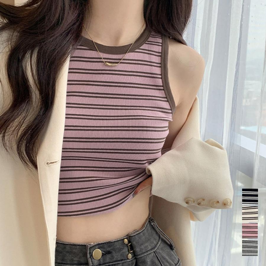 クロップド丈 タンクトップ ボーダー柄