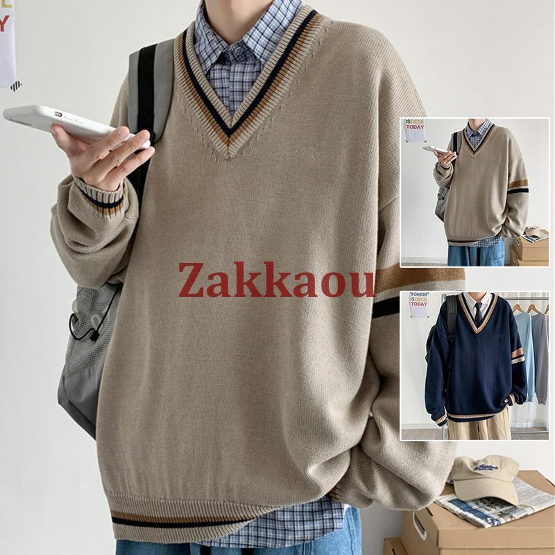 ニットセーター メンズ 秋冬 長袖 ニットトップス Vネックセーター 配色 無地セーター プルオーバーニットインナー カットソー 韓国風 カッコイイカジュアル
